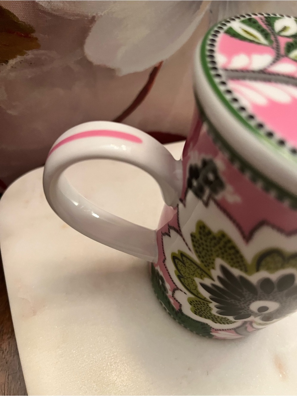 Vera Bradley Pink Floral Porcelain/Ceramic Tea or Coffee Mug w/Lid (Like New) - Picture 6 of 8
